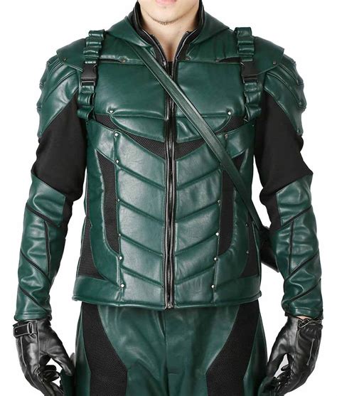 green arrow replica leather jacket|green arrow archery costume.